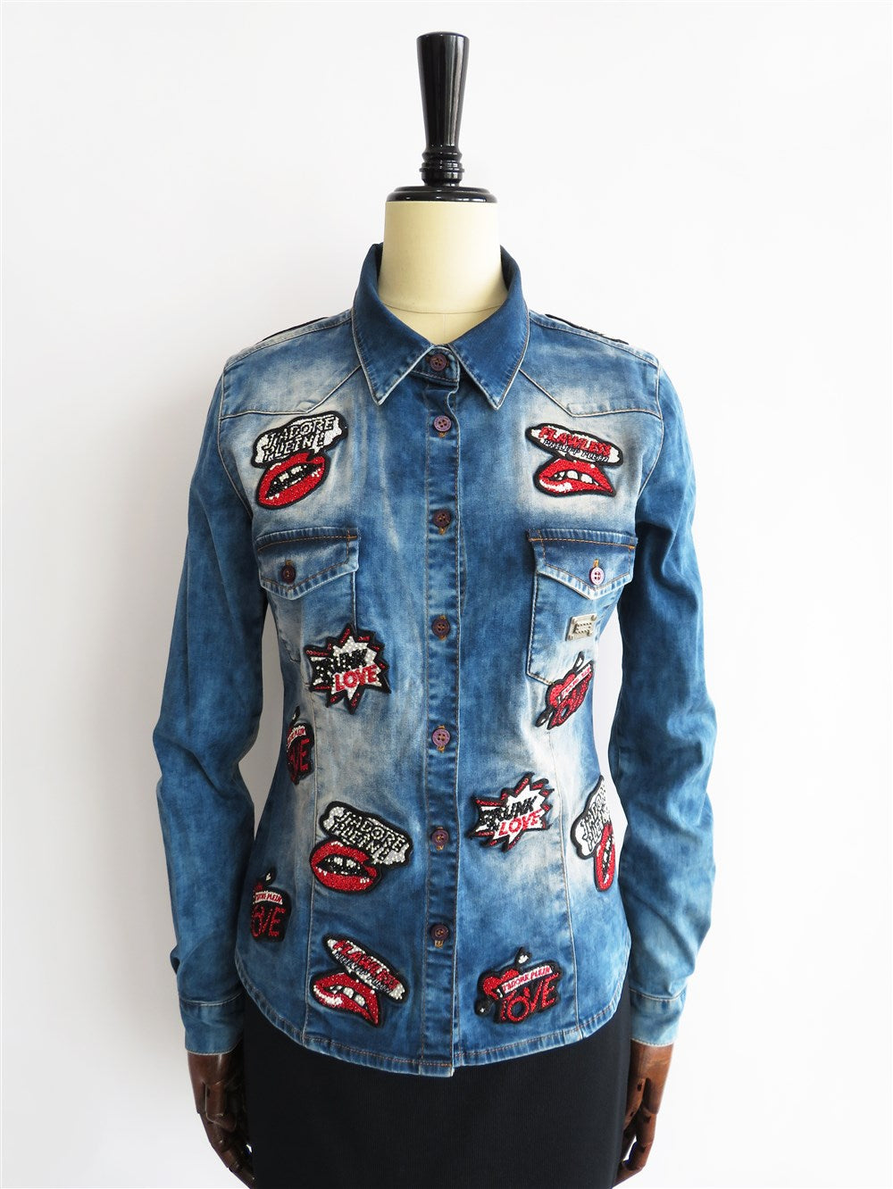 PHILIPP PLEIN リップワッペン ダンガリー シャツ