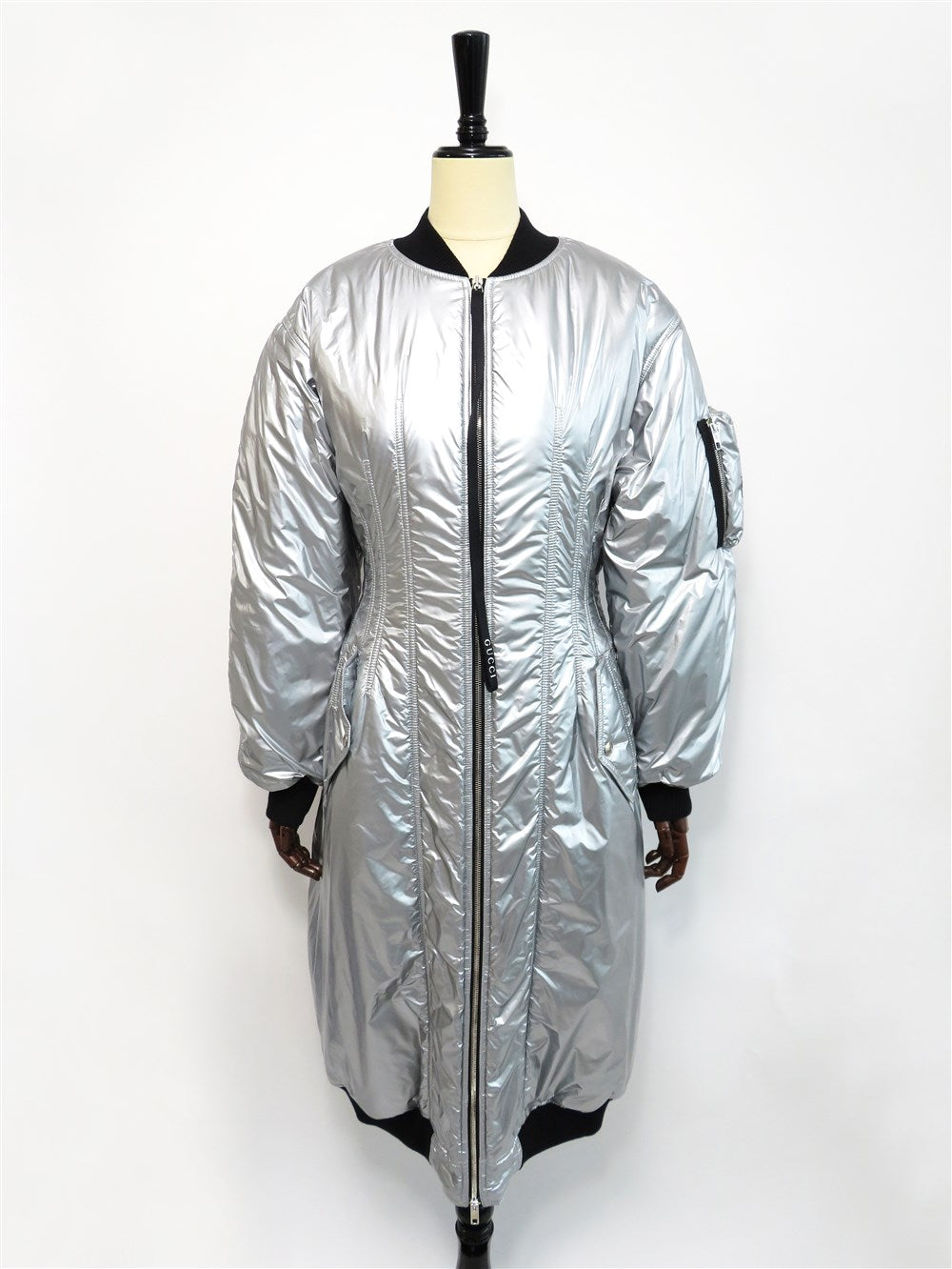 メタリック ナイロン 中綿 ロング コート