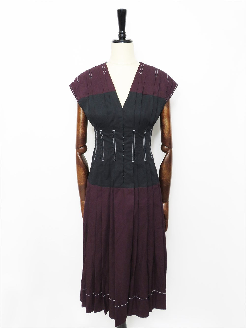 クレア カラーブロック プリーツ ワンピース