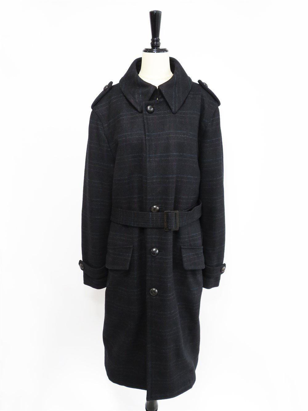 チェック柄 ステンカラー ウール コート