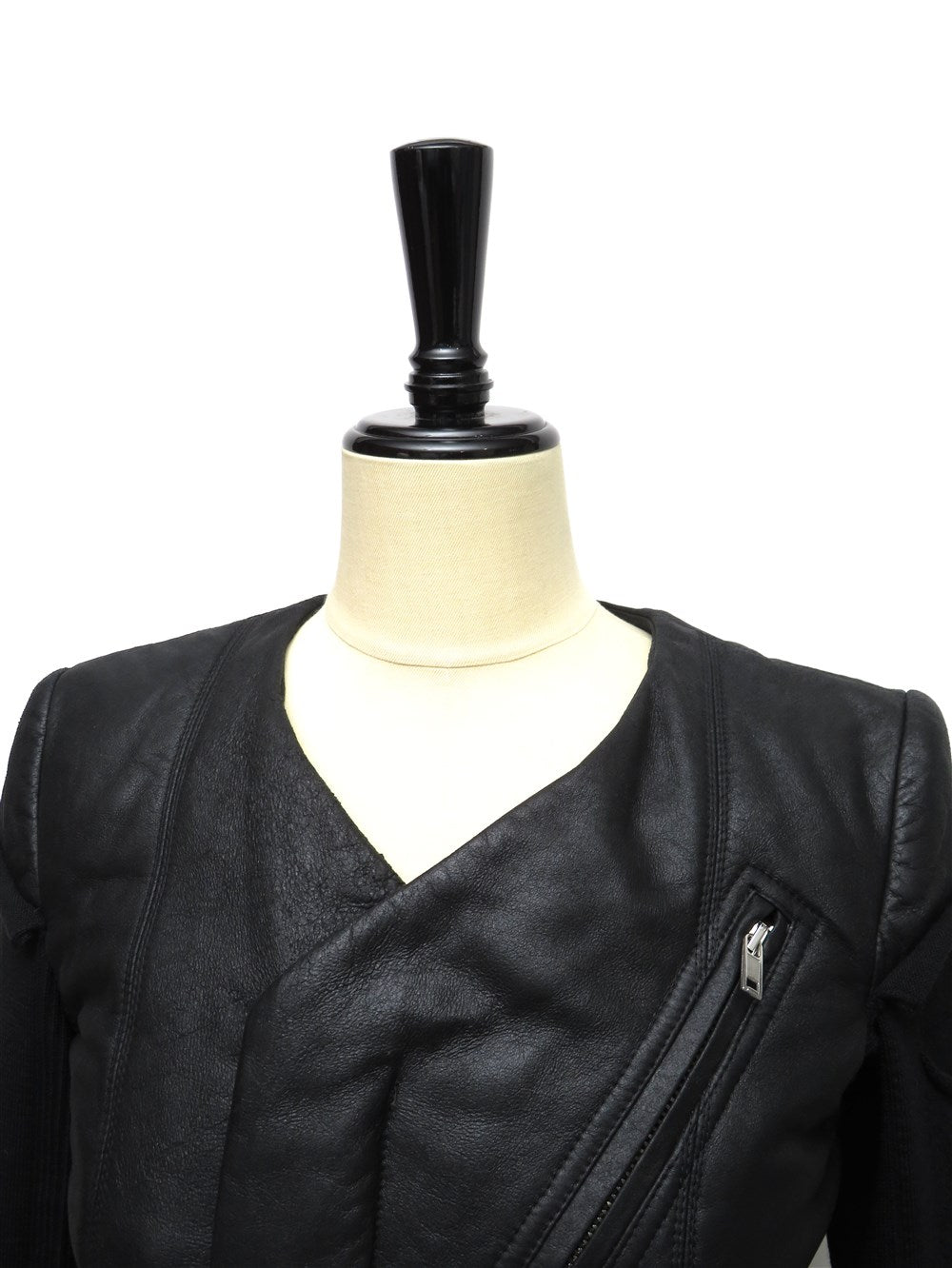 レザーコンビ ノーカラー ジャケット