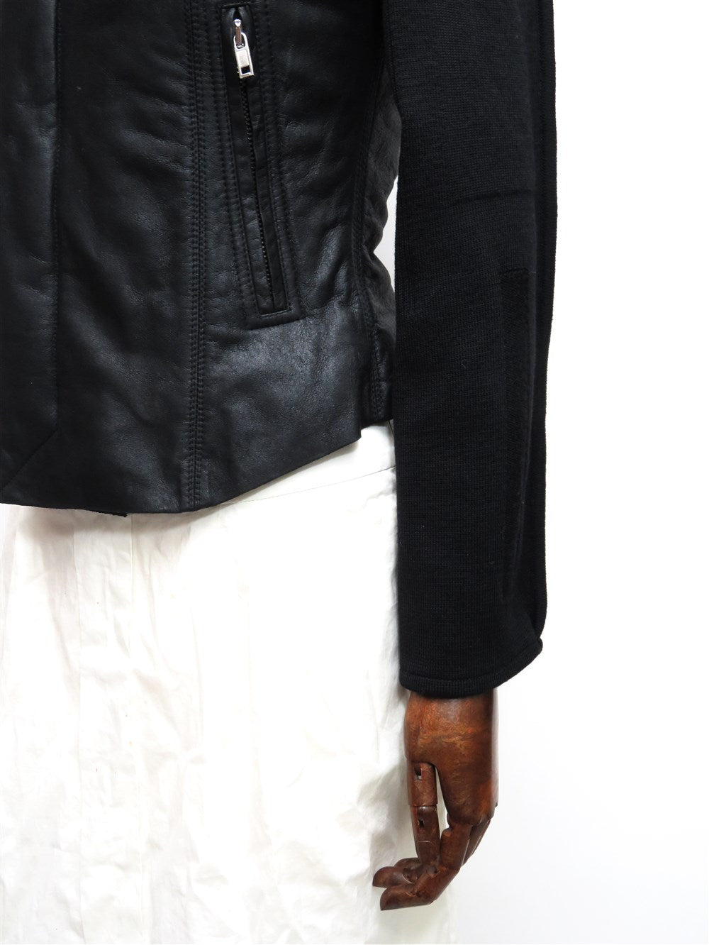 レザーコンビ ノーカラー ジャケット