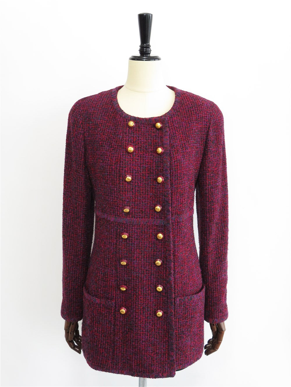 CC ノーカラー ダブルブレスト ロング ジャケット