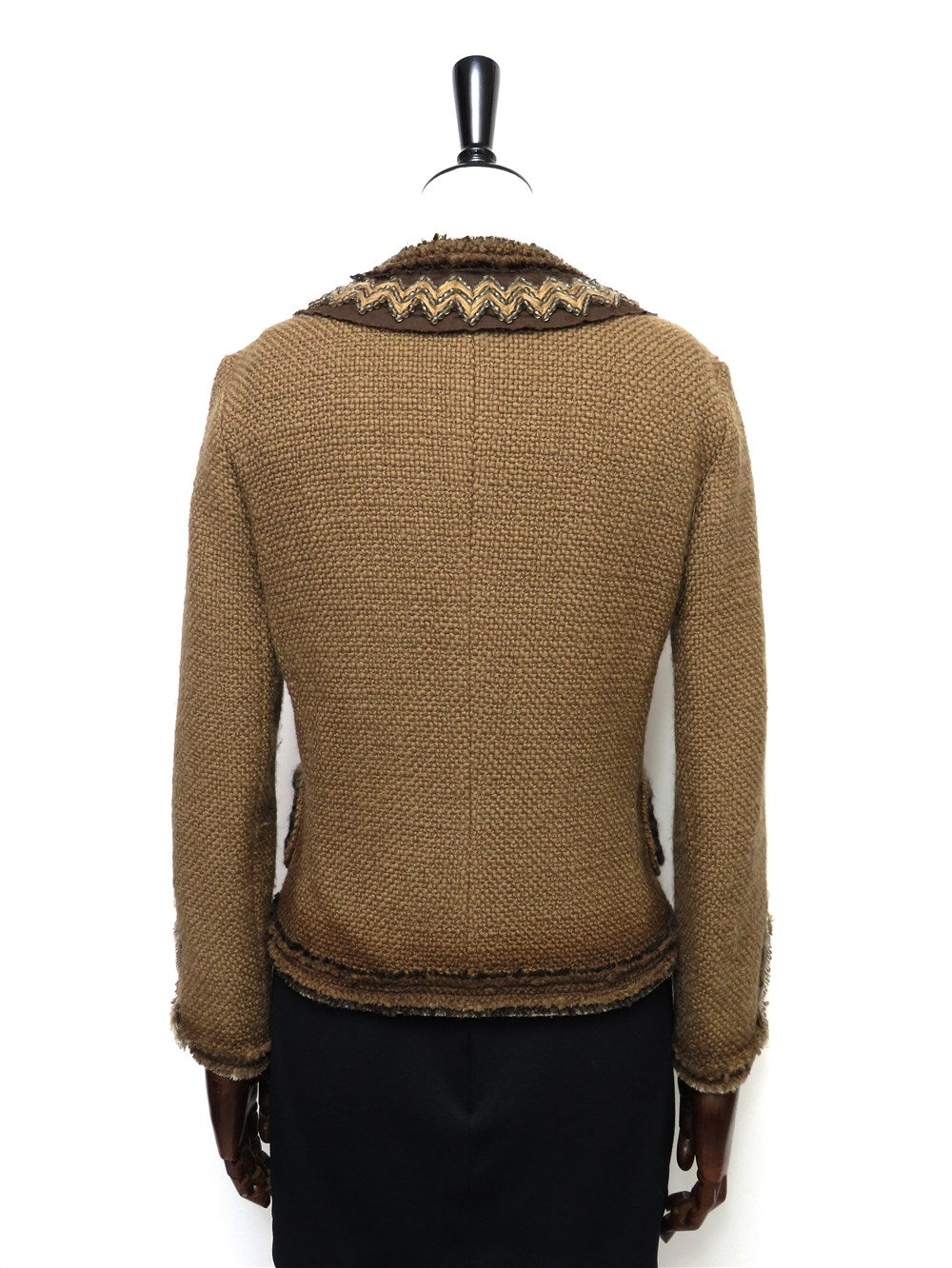 フリンジトリム ノーカラー ジャケット