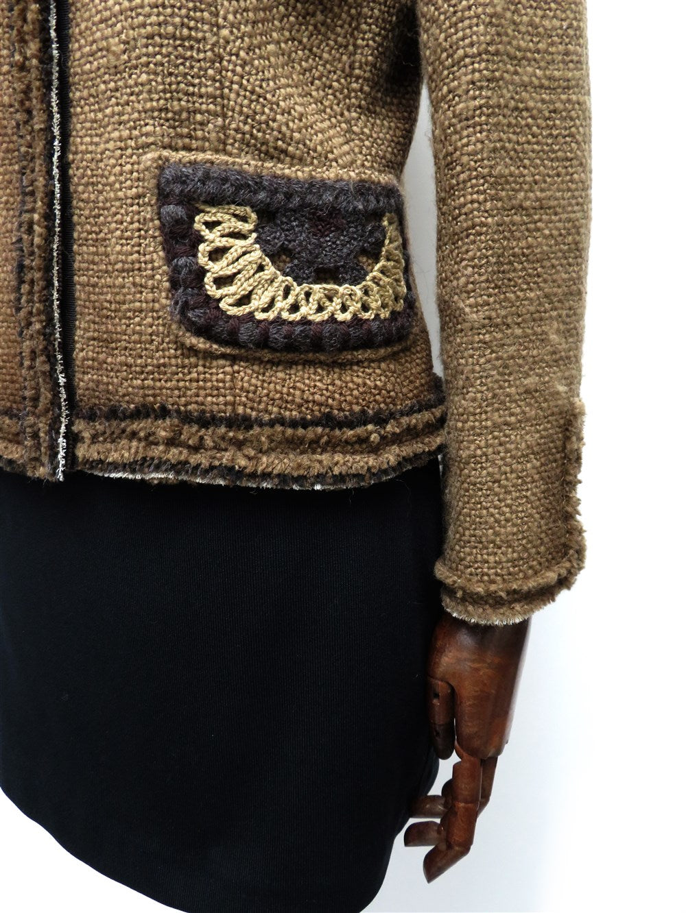 フリンジトリム ノーカラー ジャケット