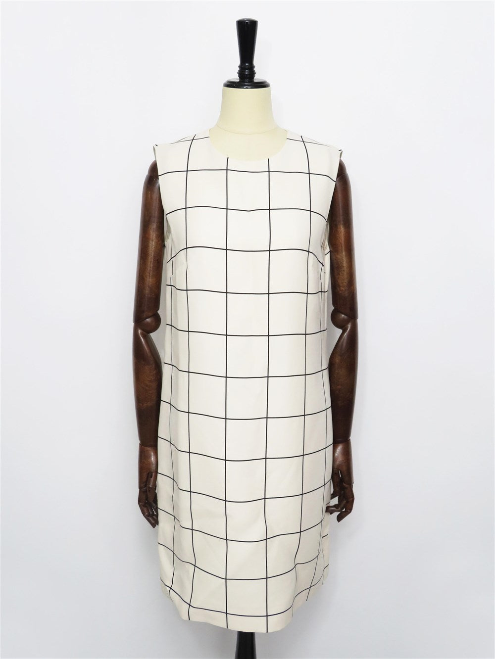 ウールシルク ウィンドウペンチェック ノースリーブ ワンピース