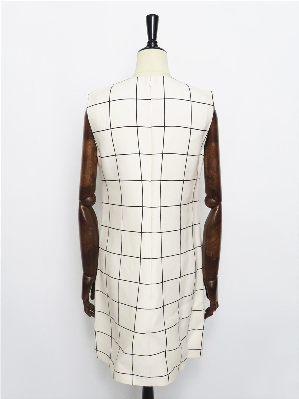 ウールシルク ウィンドウペンチェック ノースリーブ ワンピース