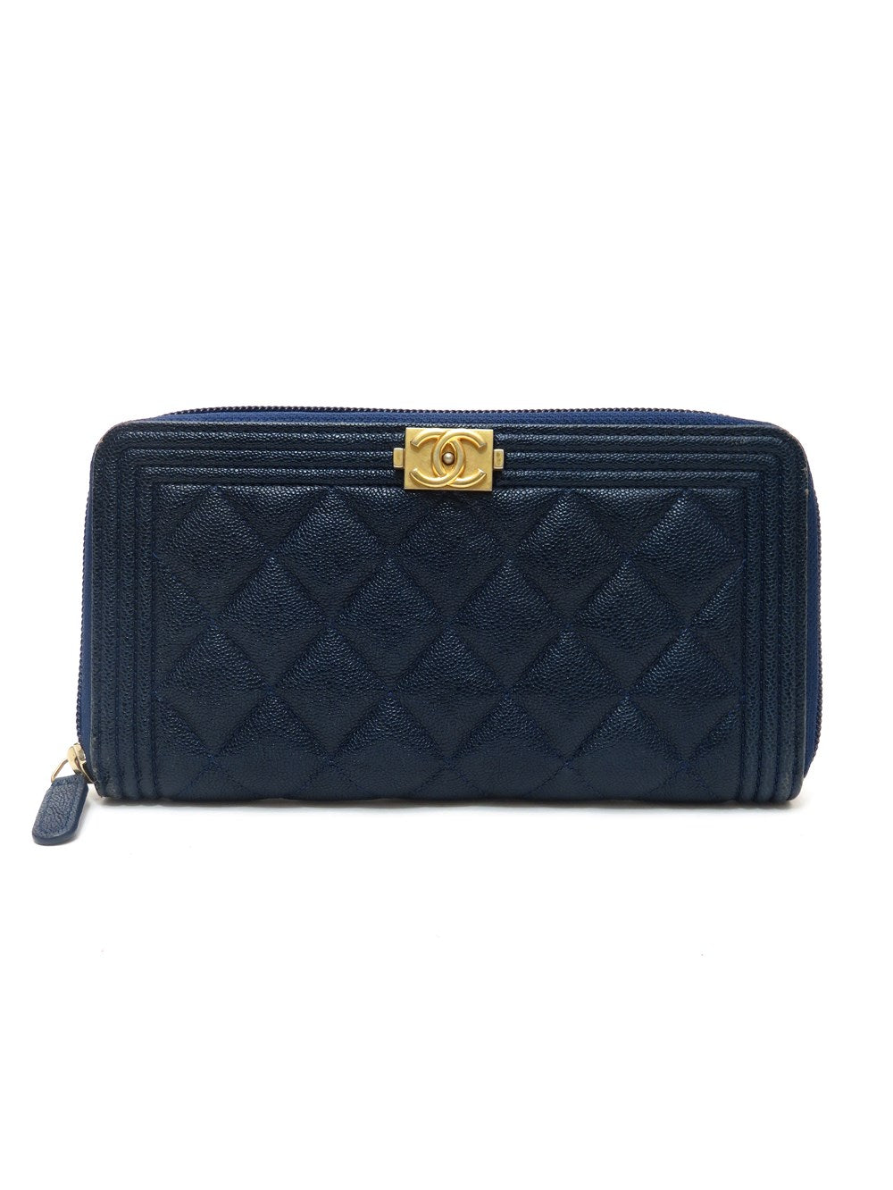 シャネル  キャビアスキン ボーイシャネル 長財布 ブルー CHANEL - シャネル キャビアスキン ボーイシャネル 長財布 ブルーの