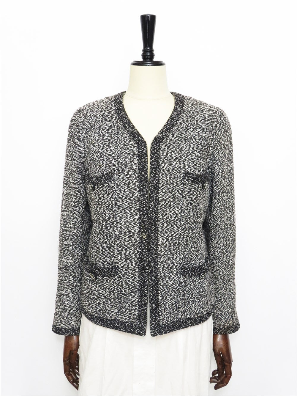 CC ヴィンテージ ツイード ノーカラー ジャケット