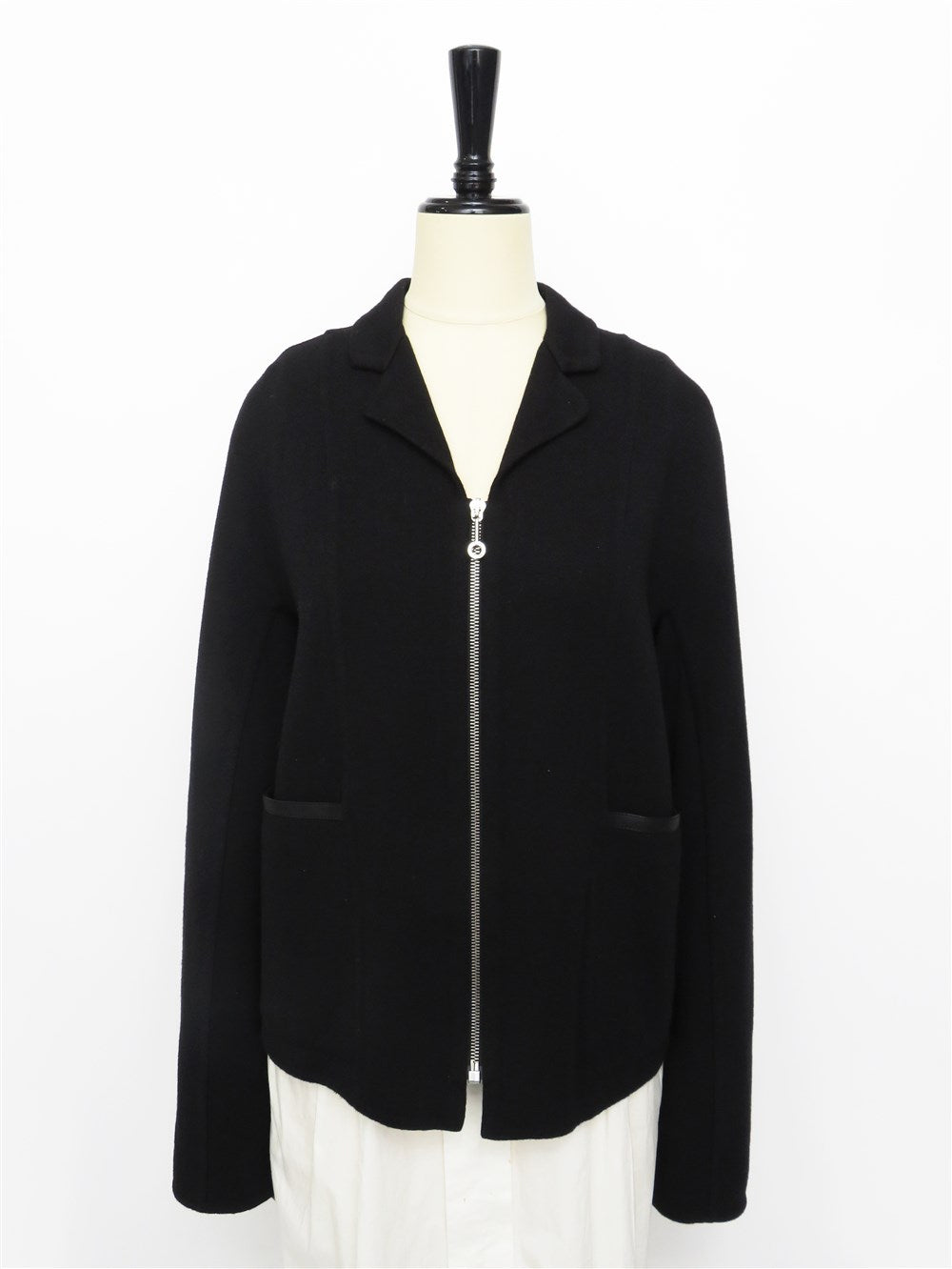 ウールニット ジップアップ レザートリム ジャケット