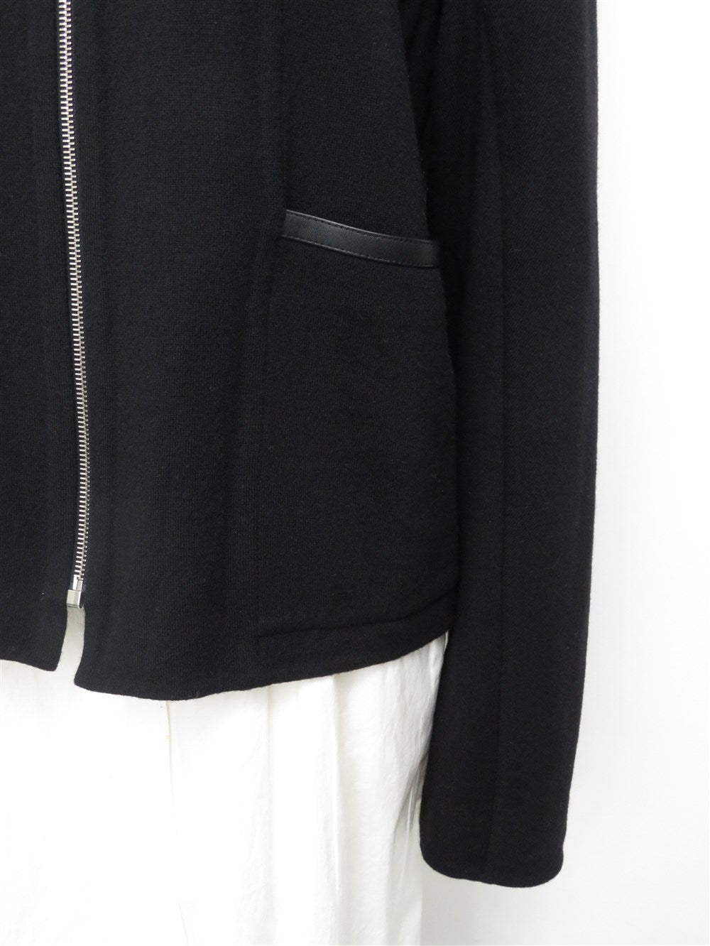 ウールニット ジップアップ レザートリム ジャケット