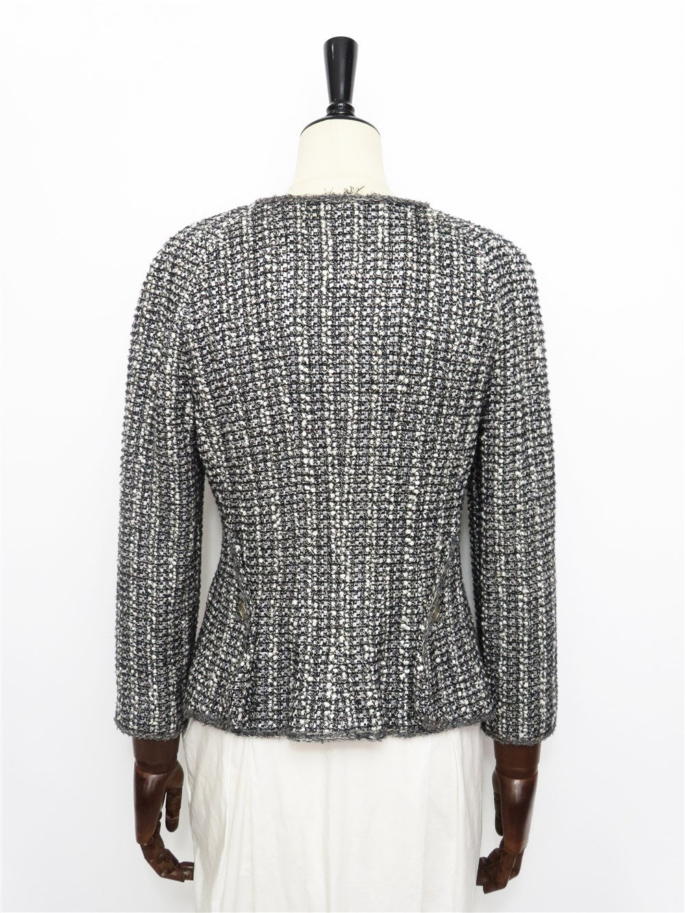 CC シルク混 ツイード ノーカラー ジャケット