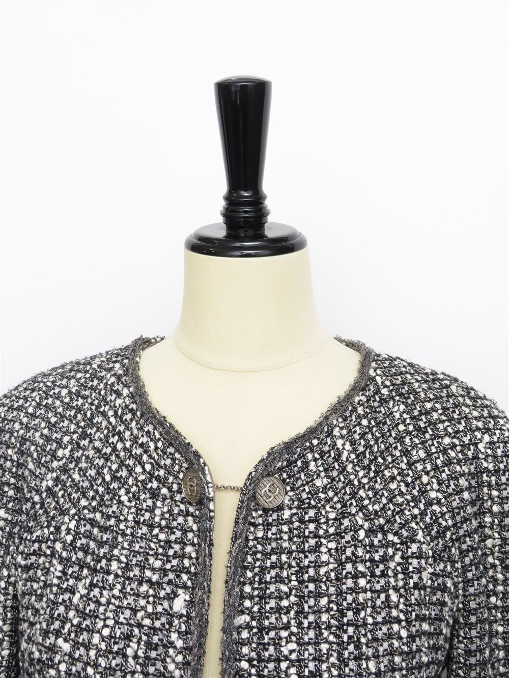 CC シルク混 ツイード ノーカラー ジャケット