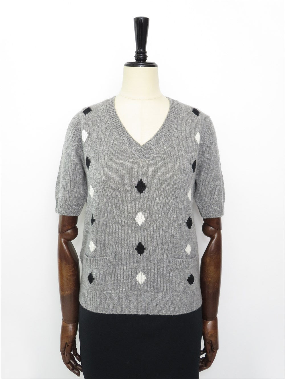 アーガイル柄 ハーフスリーブ カシミヤ ニット