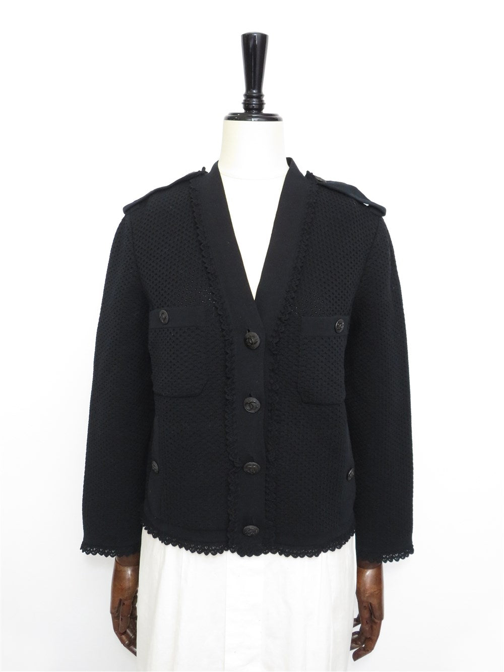 CC ココマークボタン メッシュ編み ニット カーディガン