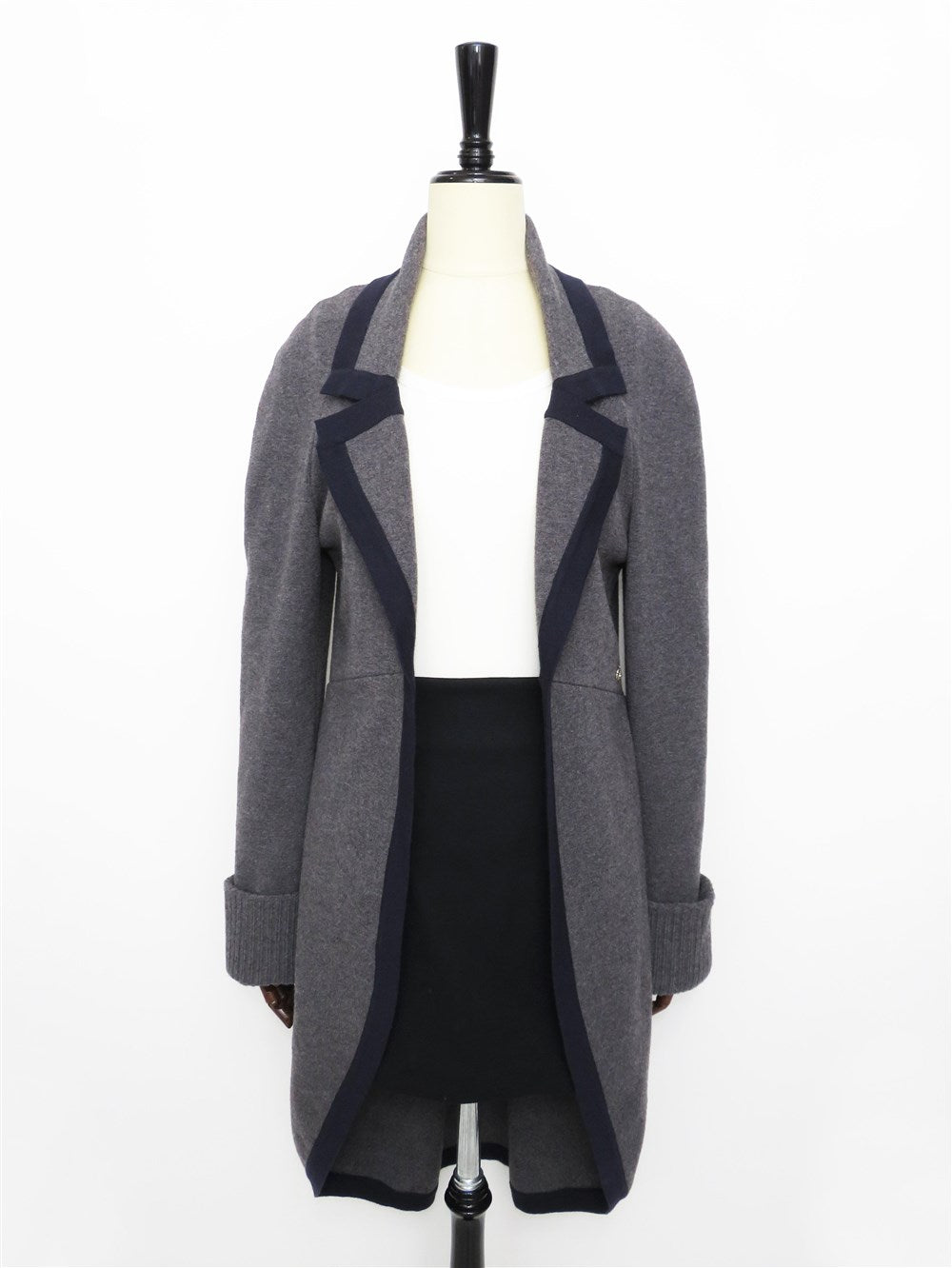 CC バイカラートリム ラペル 燕尾 ニット コート