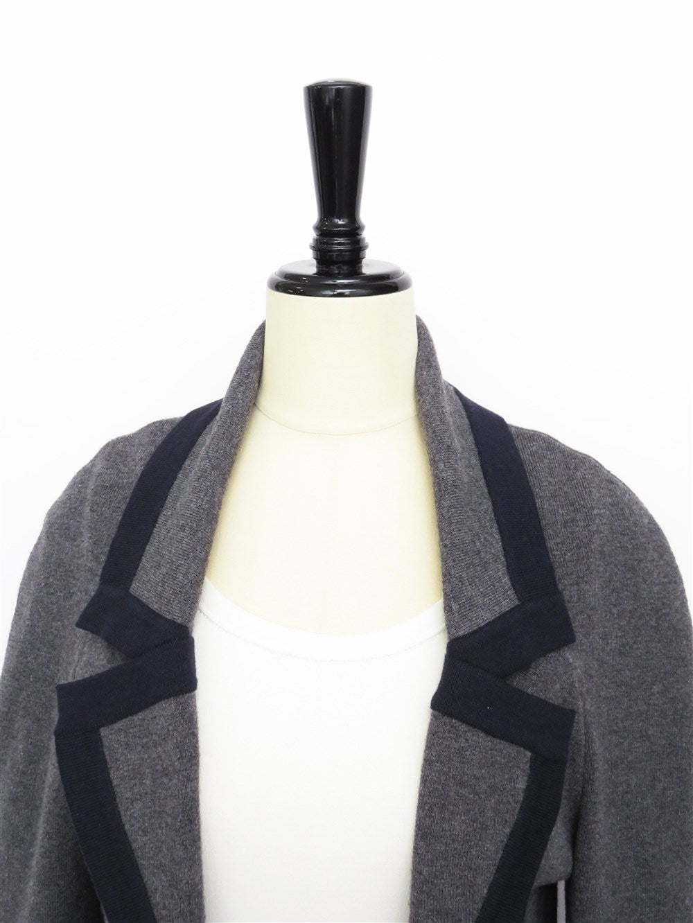 CC バイカラートリム ラペル 燕尾 ニット コート