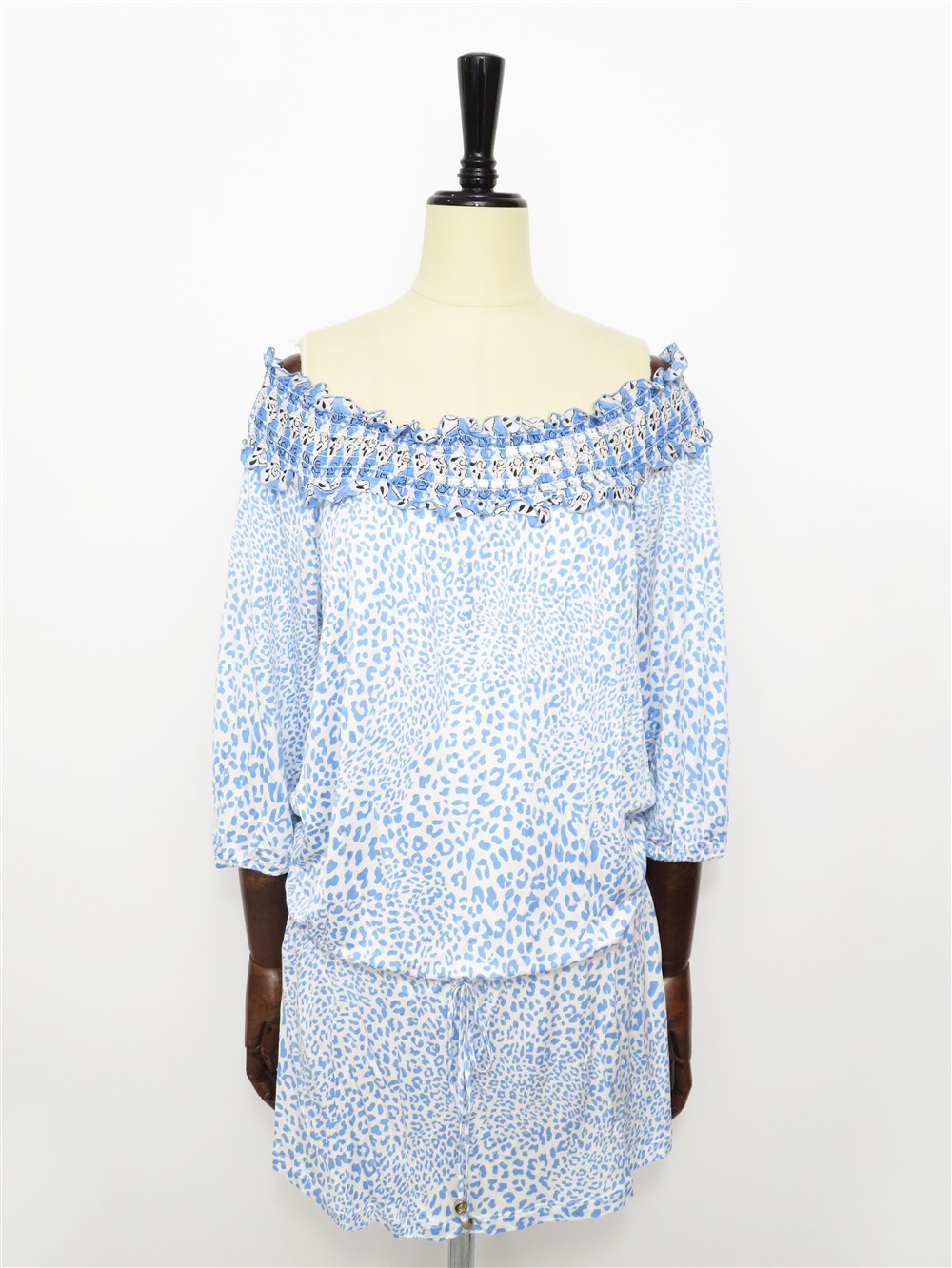 レオーパード柄 オフショルダー シルク チュニックワンピース