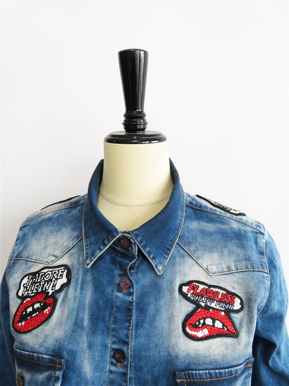 PHILIPP PLEIN リップワッペン ダンガリー シャツ