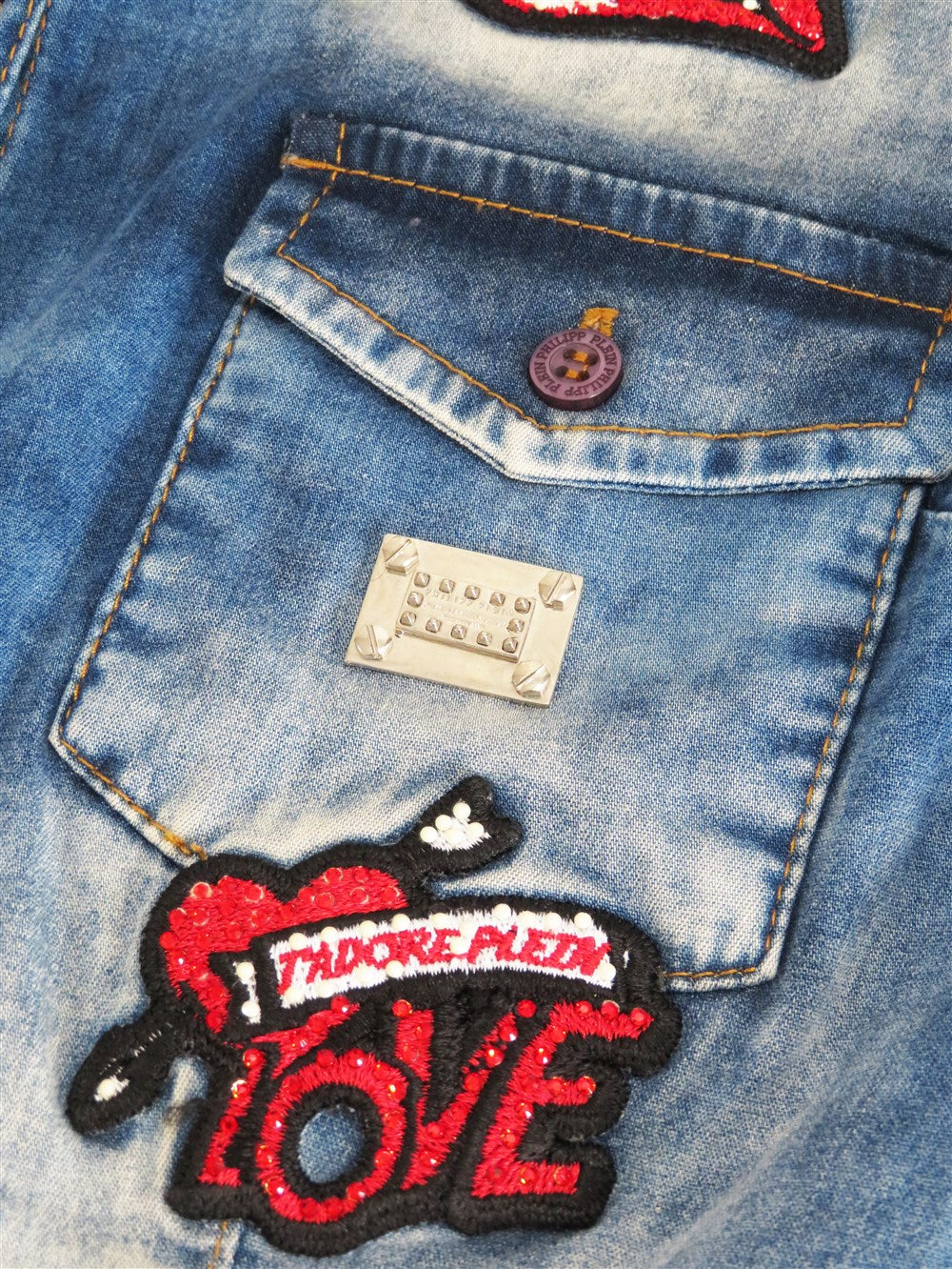 PHILIPP PLEIN リップワッペン ダンガリー シャツ