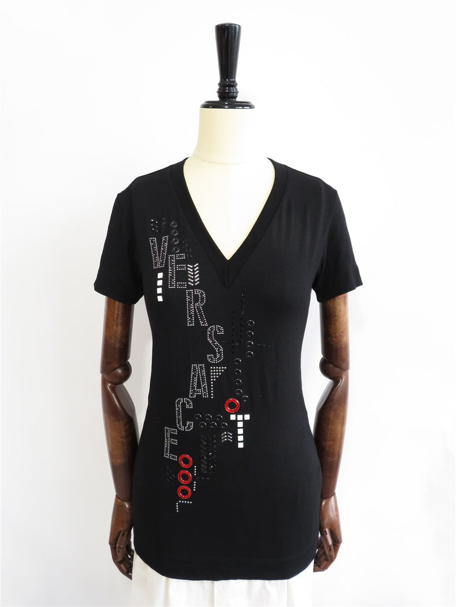スパンコール装飾 Vネック Tシャツ