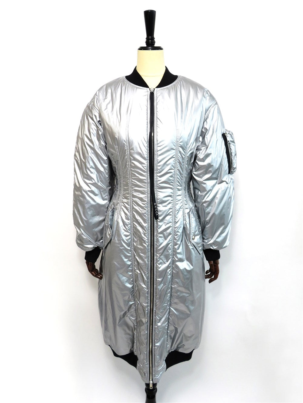 メタリック ナイロン 中綿 ロング コート