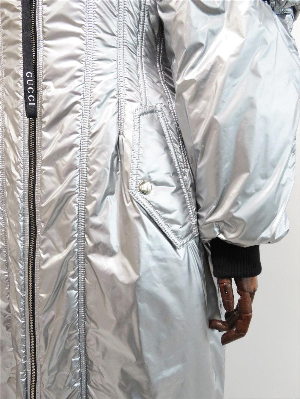 メタリック ナイロン 中綿 ロング コート