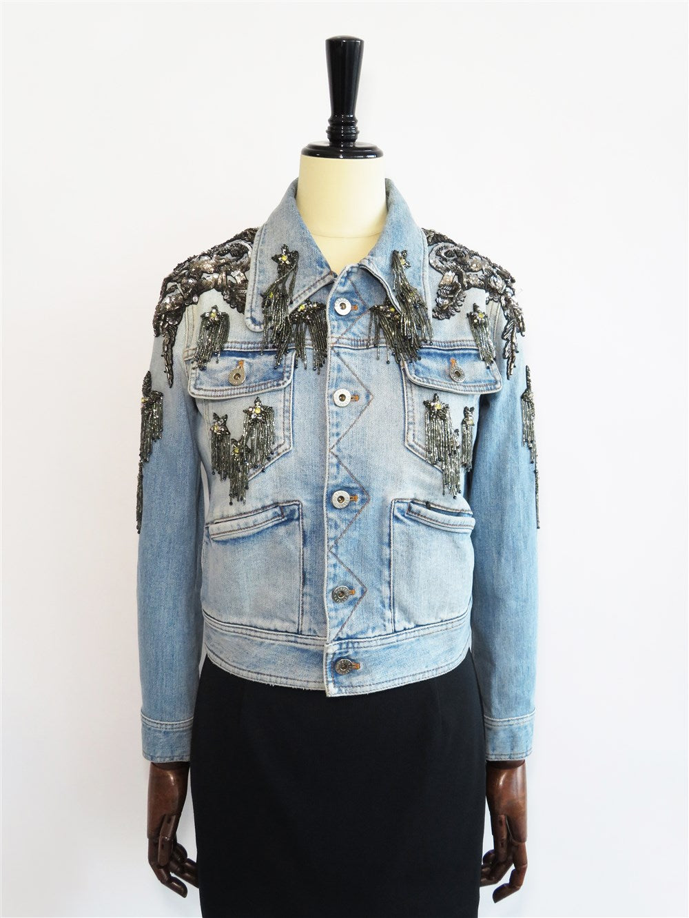 ビジュー装飾 デニム トラッカー ジャケット
