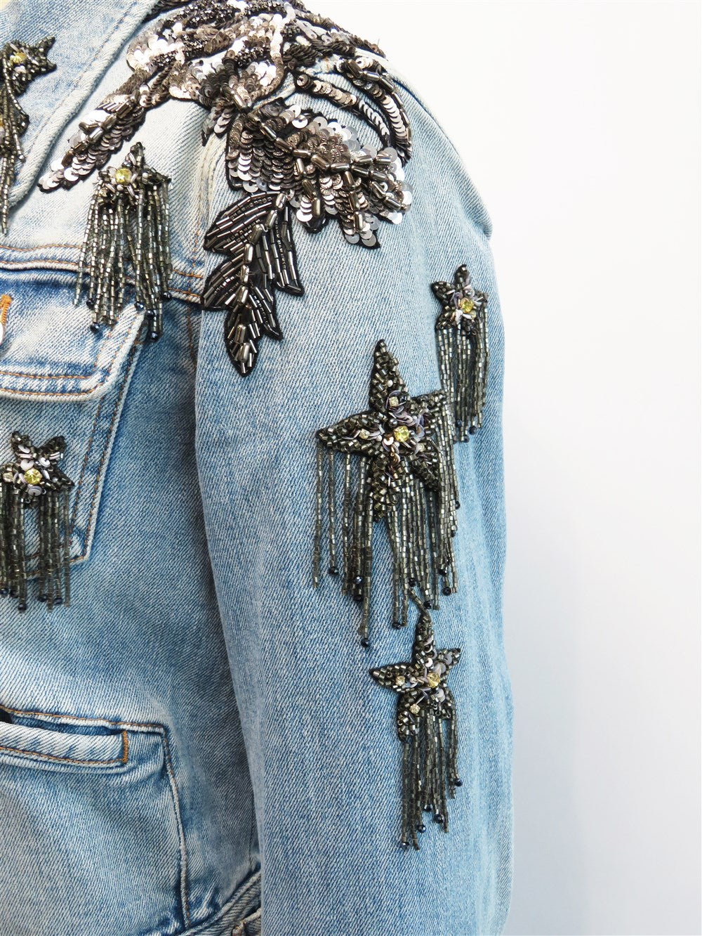 ビジュー装飾 デニム トラッカー ジャケット