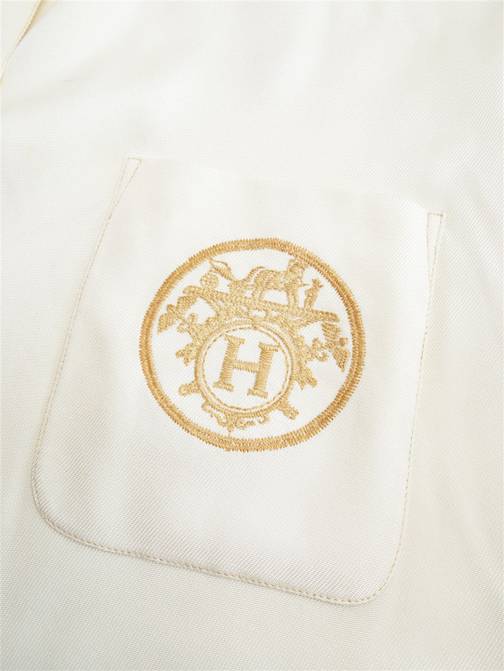 Hロゴ刺繡 ハーフスリーブ シルクシャツ