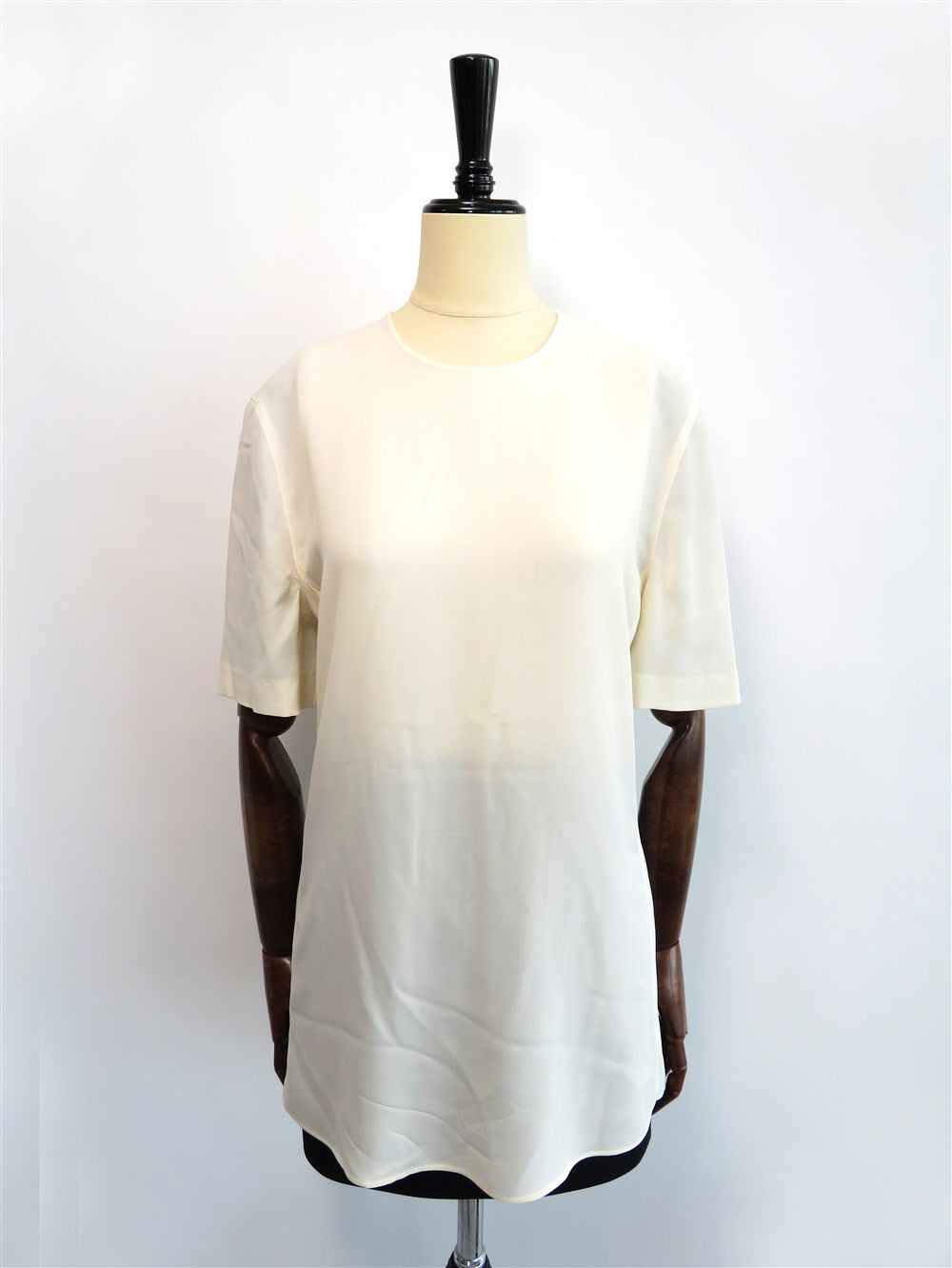 ノーカラー ショートスリーブ シルクシャツ