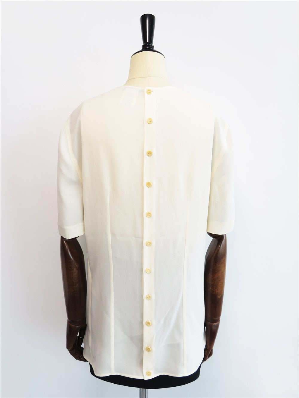 ノーカラー ショートスリーブ シルクシャツ