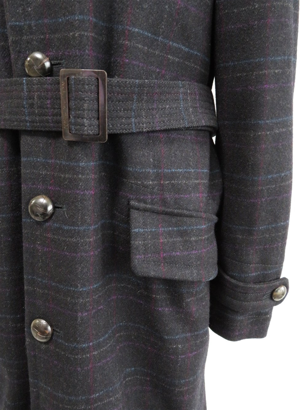 チェック柄 ステンカラー ウール コート