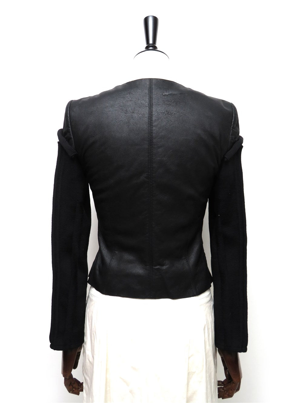 レザーコンビ ノーカラー ジャケット