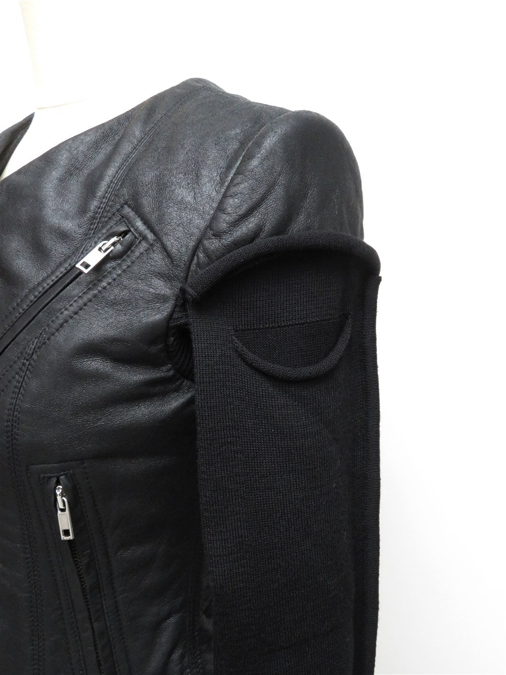 レザーコンビ ノーカラー ジャケット