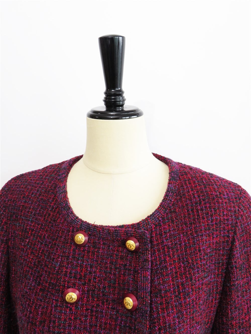 CC ノーカラー ダブルブレスト ロング ジャケット