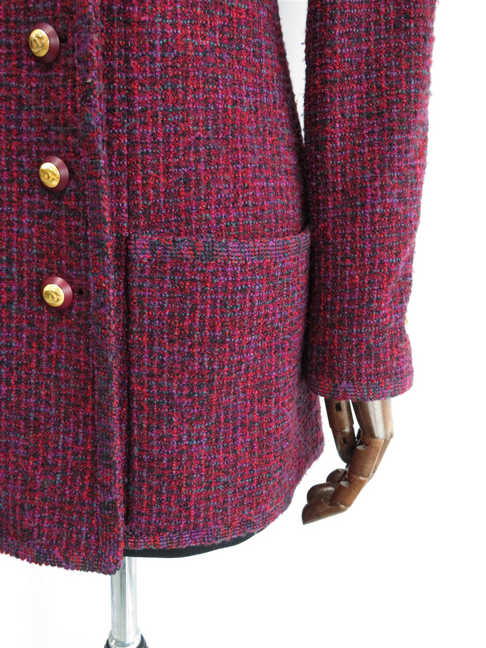 CC ノーカラー ダブルブレスト ロング ジャケット