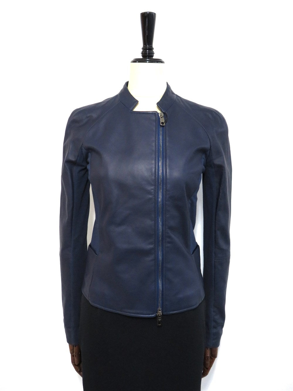 ラムレザー ニット 切替 シングル ジャケット