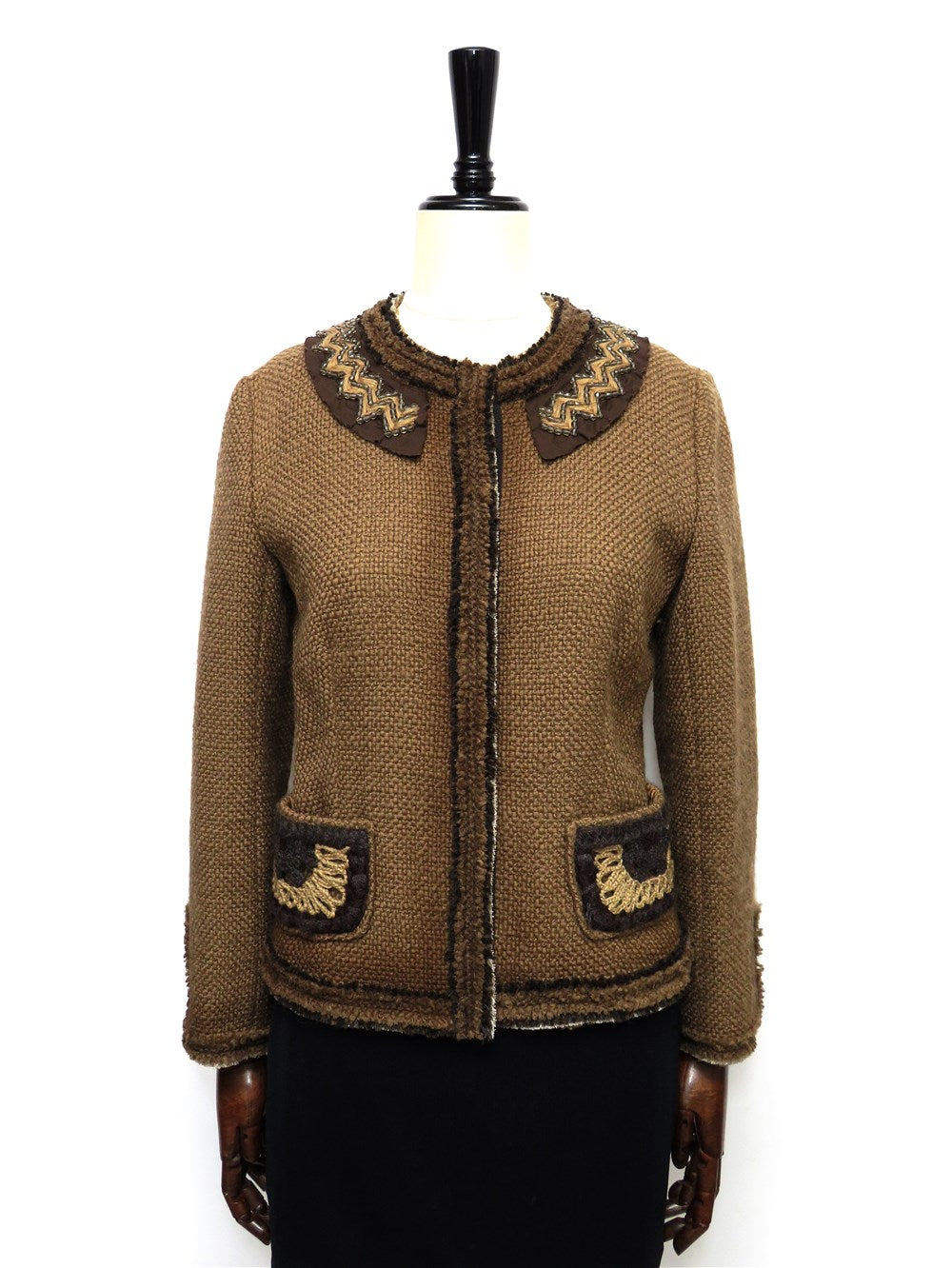 フリンジトリム ノーカラー ジャケット