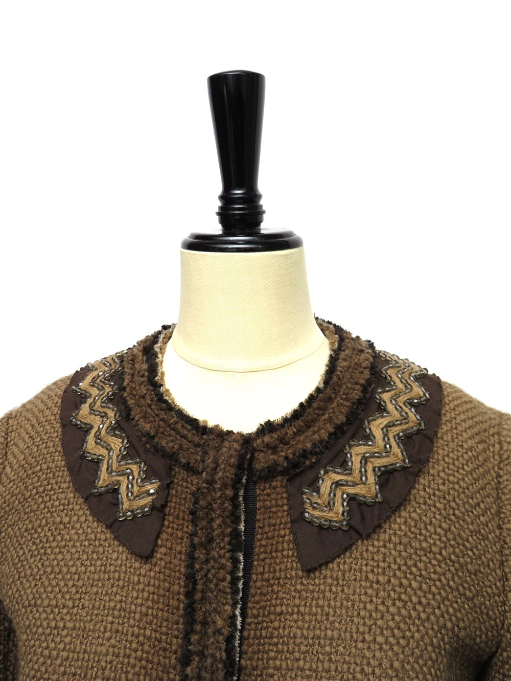 フリンジトリム ノーカラー ジャケット