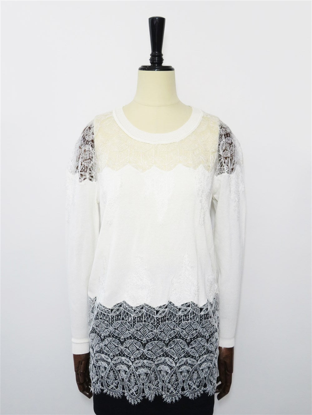 レース切替 クルーネック トップス