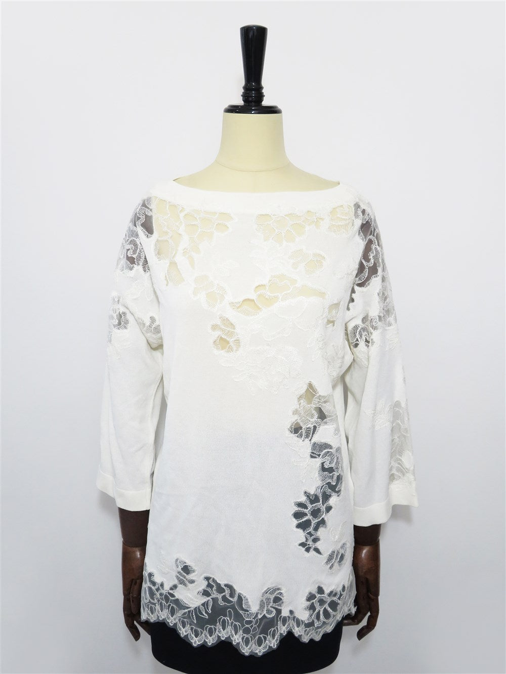 シアーフローラルレース ボートネック トップス