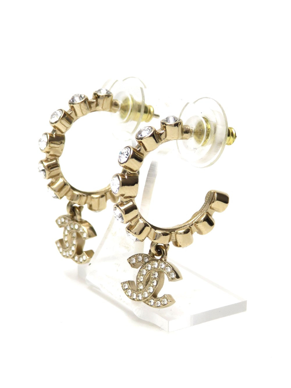 CC ドロップチャーム ラインストーン フープピアス