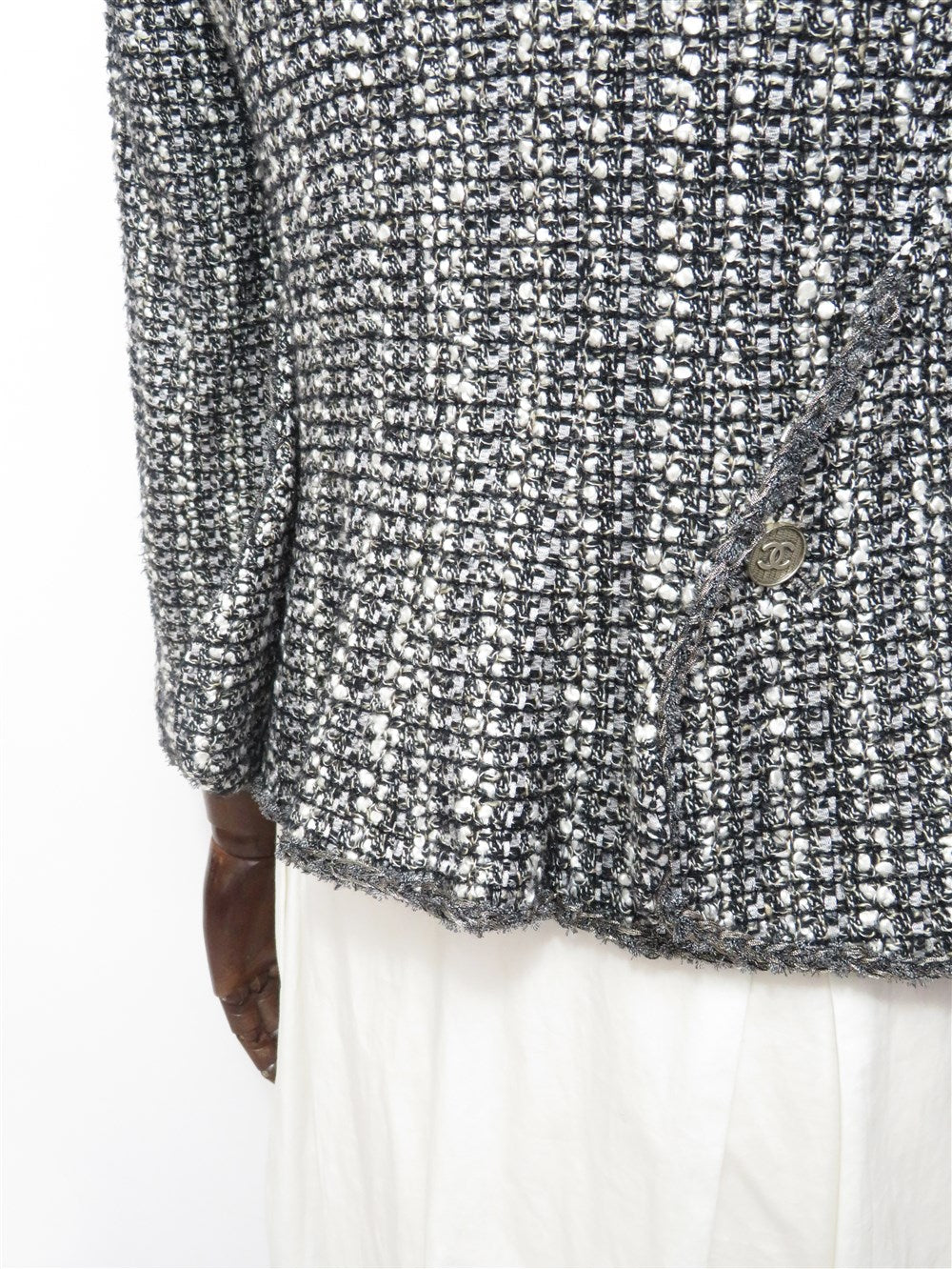 CC シルク混 ツイード ノーカラー ジャケット