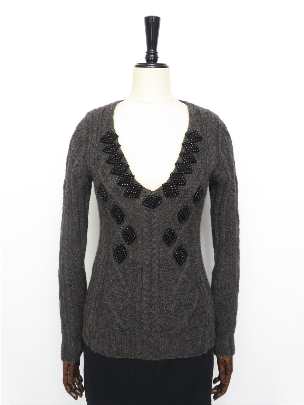 ビーズ装飾 Vネック アルパカウール ニット