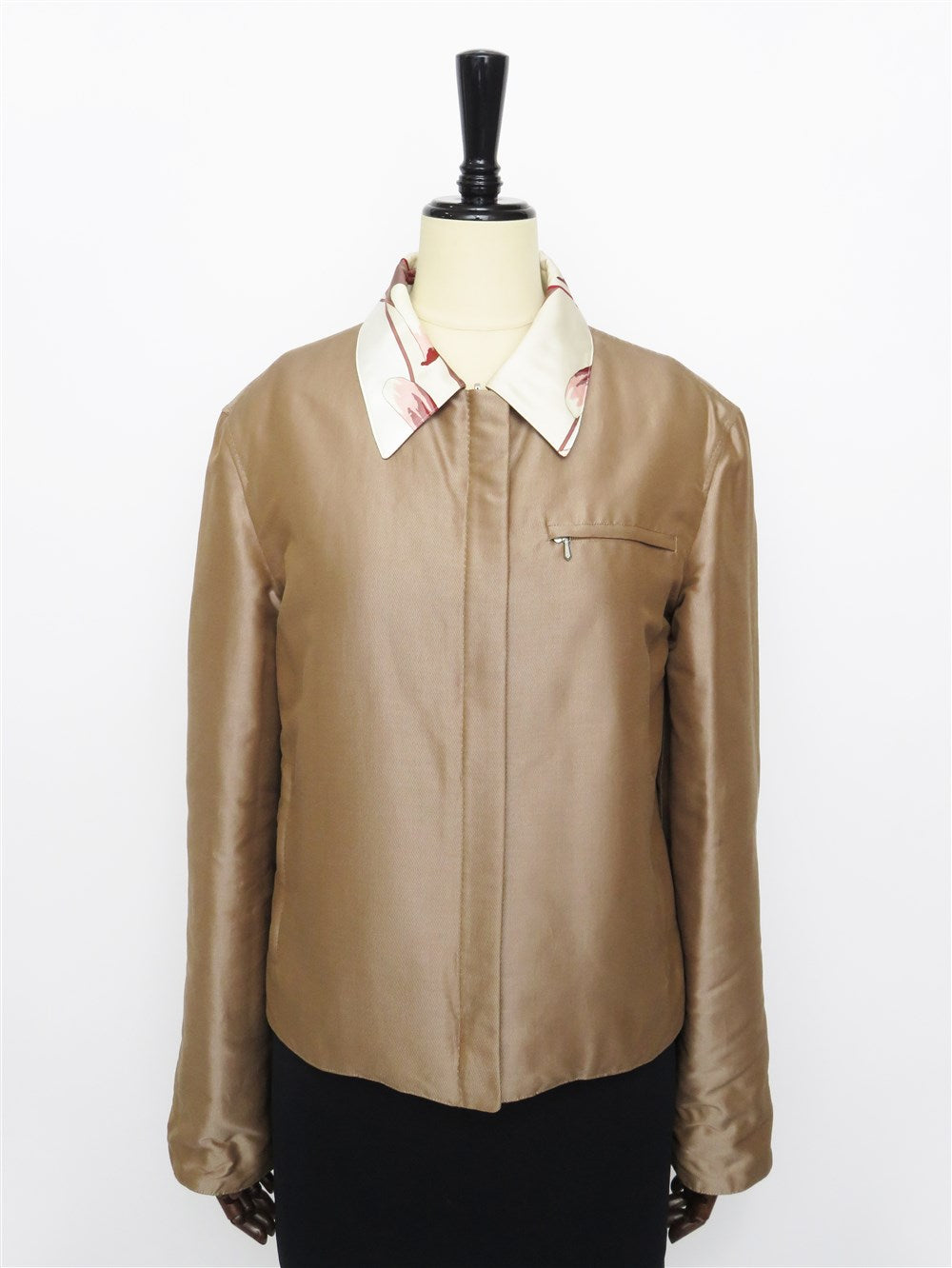 シルク フラワープリント リバーシブル 中綿 ブルゾン