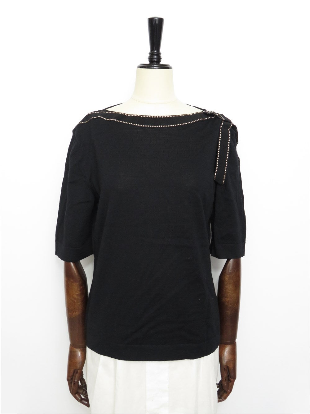 ボートネック リボンデザイン ニット トップス