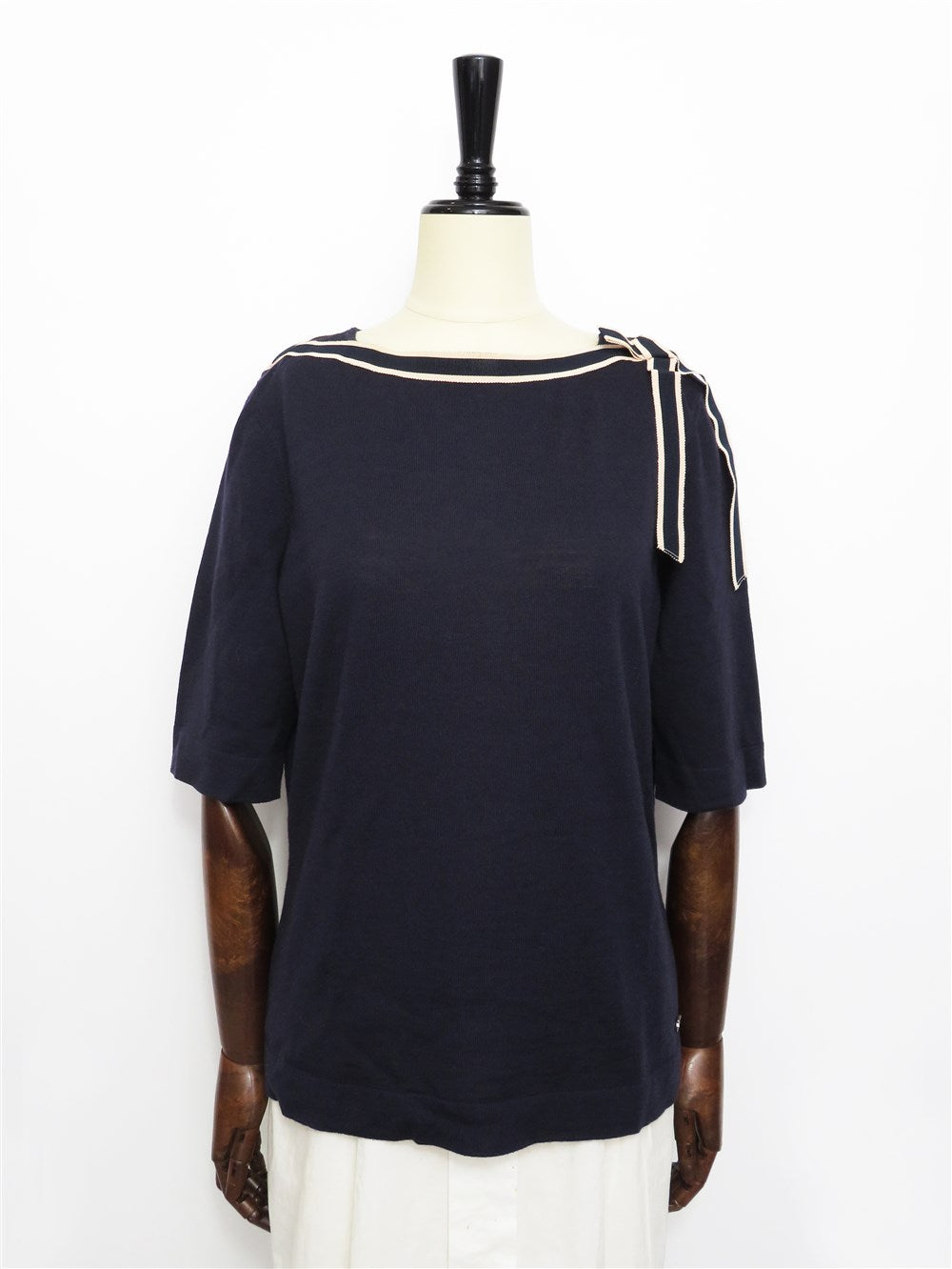 ボートネック リボンデザイン ニット トップス