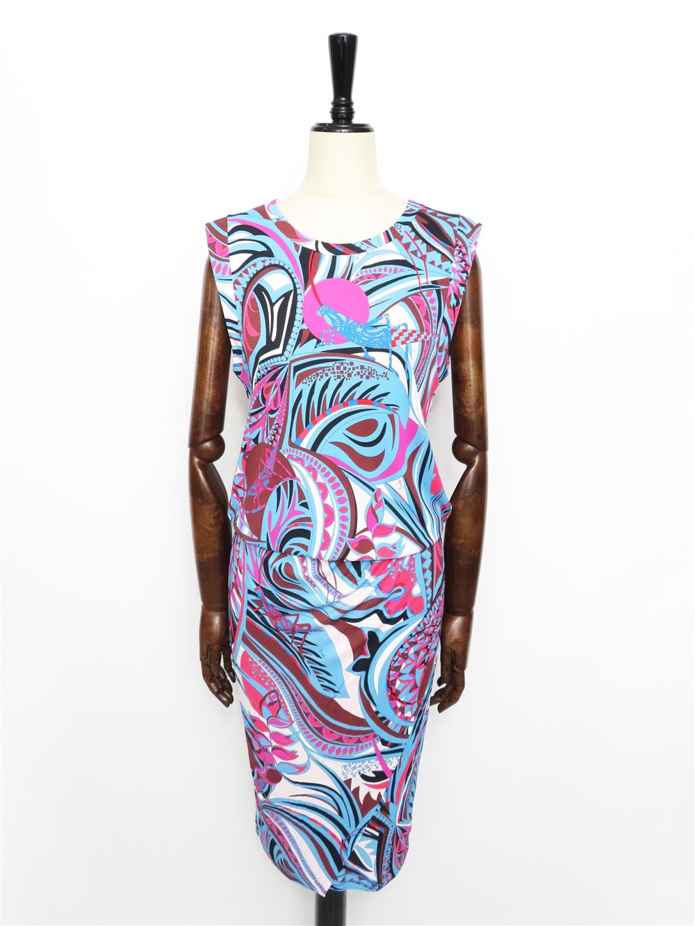 グラフィックプリント スリーブレス ワンピース