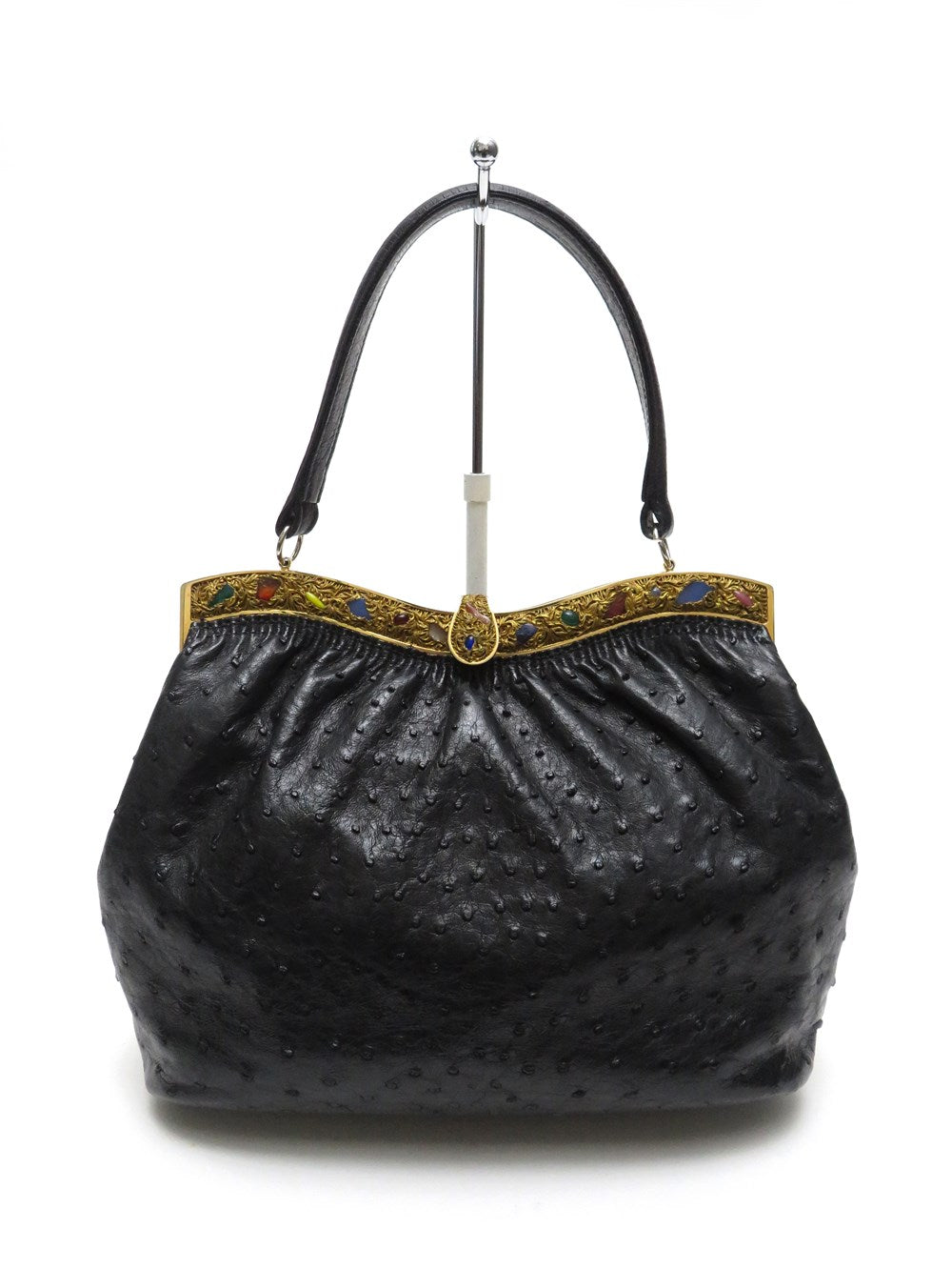 オーストリッチ ストーンアクセント ハンドバッグ